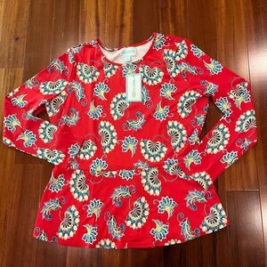 New NWT Caya Costa Rashguard Swim Top Red Floral Long Sleeve UPF‎ 40 Size Large
